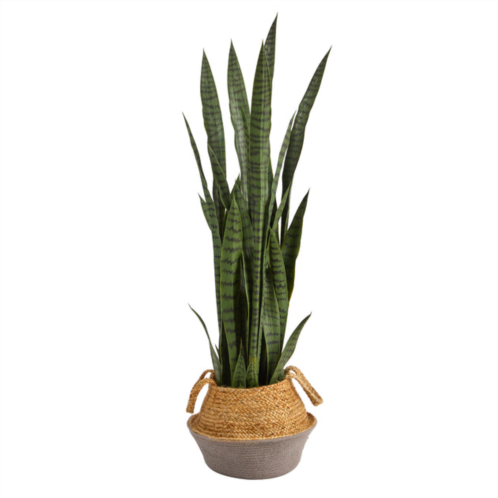 HomPlanti sansevieria artificial plant in boho chic handmade cotton & jute woven planter