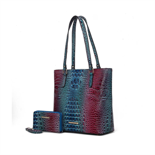 MKF Collection By Mia K. piper gradient rainbow faux crocodile-embossed vegan leather womens tote bag?with matching wallet by mia k