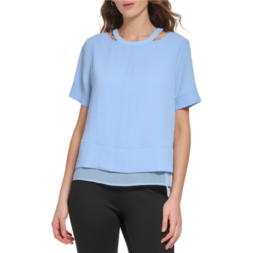 DKNY womens crinkle cut-out blouse