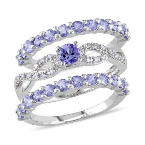 Mimi & Max 1 4/5ct tgw tanzanite and 1/10ct tw diamond infinity stackable bridal ring set in sterling silver