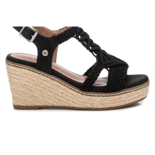 Xti womens jute wedge sandals in black