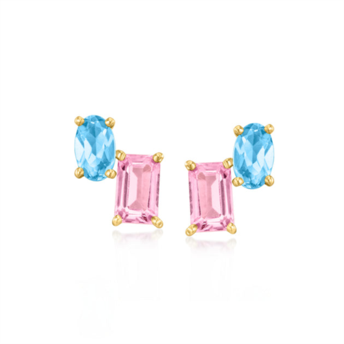 RS Pure by ross-simons pink topaz and . swiss blue topaz toi et moi earrings in 14kt yellow gold