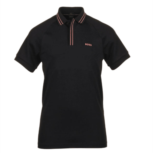 Hugo Boss mens paule 2 slim fit cotton polo t-shirt w/ pink stripes, black