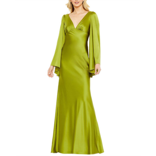 Mac Duggal charmeuse bell-sleeve empire waist gown