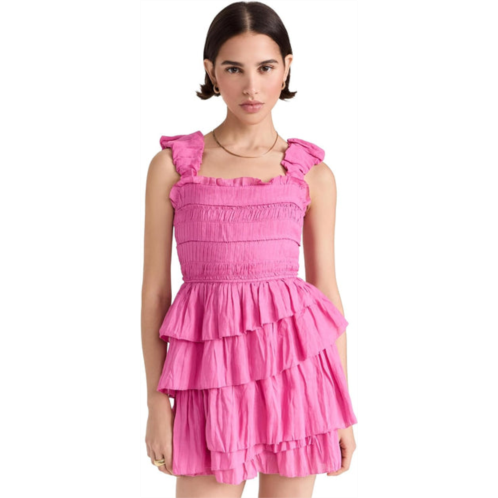 SEA NY cole smocked ramie sleeveless tiered dress, pink