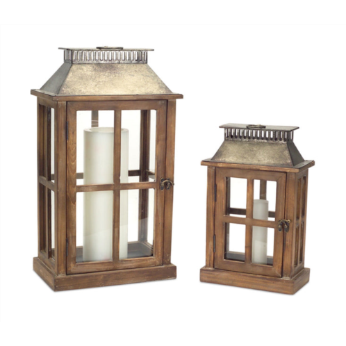 HouzBling lanterns (set of 2) 13.5h, 20h wood/metal/glass