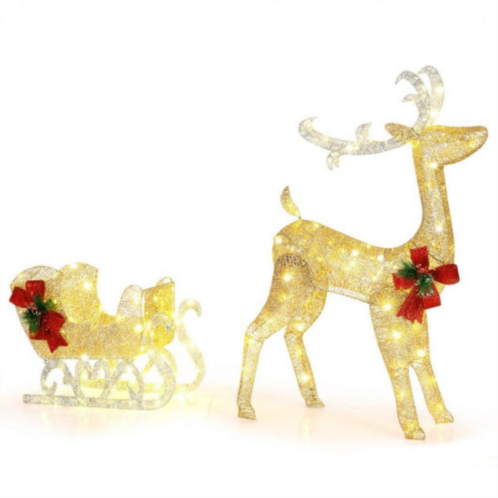 Hivvago christmas reindeer sleigh decoration with 100 lights-golden