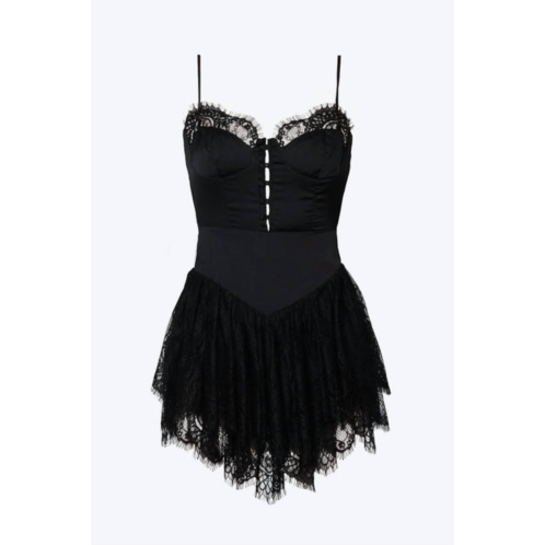 SUN IMPERIAL bustier lace-trimmed satin mini dress in black