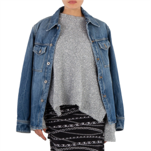 Rabanne ladies denim stone denim shirt with 1969 metal discs details