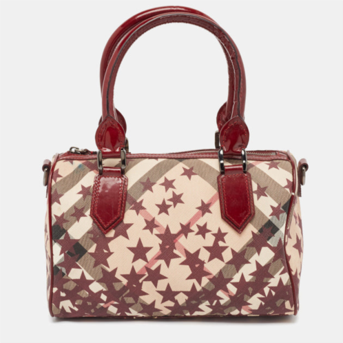 Burberry burgundy/beige star print supernova check coated canvas and patent leather chester bag