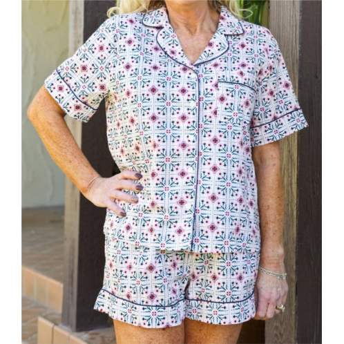 LATTELOVE voile short sleeve short set in tile print