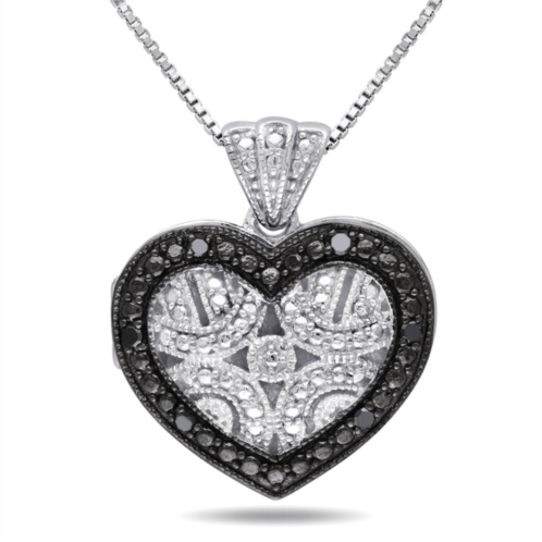 Mimi & Max black diamond heart locket necklace in sterling silver