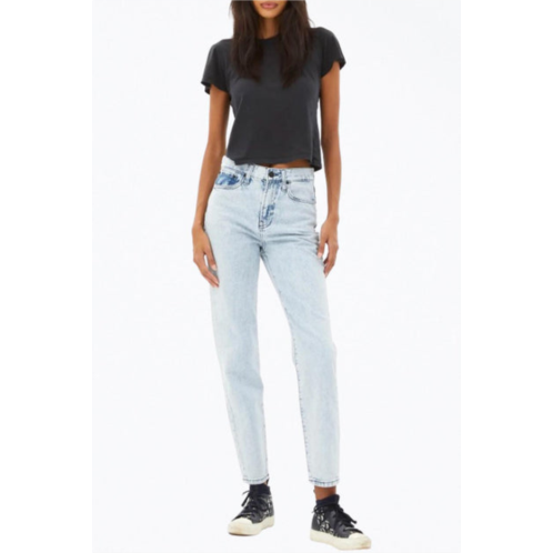 UNEMPLOYED DENIM leather pocket high-rise tapered jeans in light blue