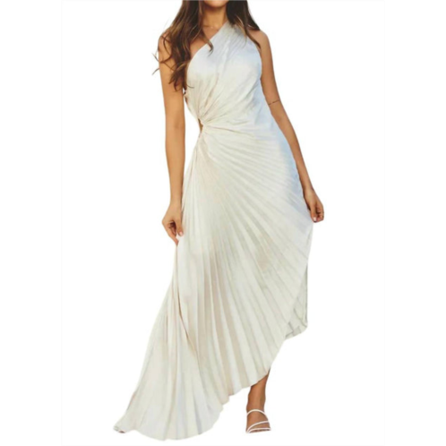 DRESS FORUM olympia asymmetrical pleated maxi dress in white