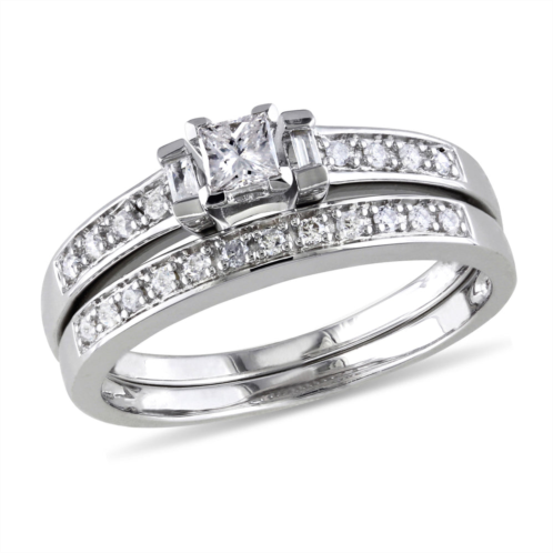 Mimi & Max 1/3ct tw princess cut baguettes round diamond bridal set sterling silver