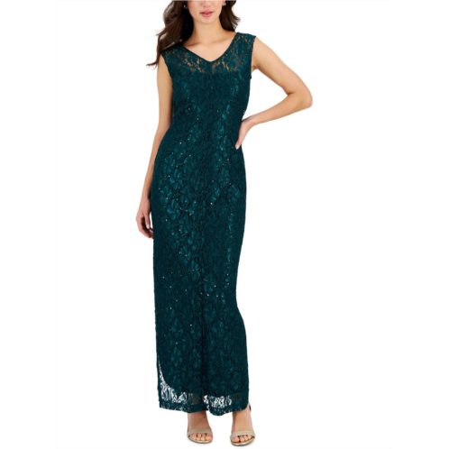 Connected Apparel womens sequined lace evening dress