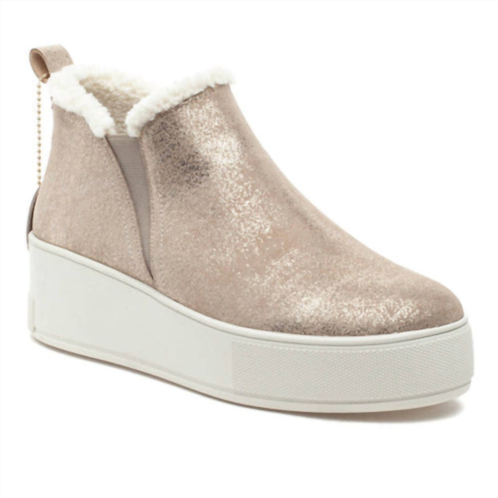 J/SLIDES womens magic metallic suede sneaker boot in light gold