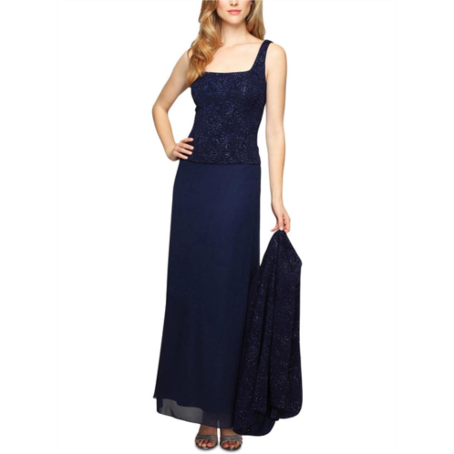 Alex Evenings womens lace glitter evening dress