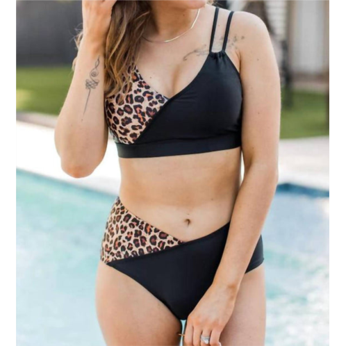 Mack & Mal near to paradise swim bottoms in black & natural leopard