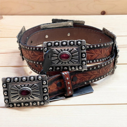 Lucky & Blessed handmade leaf design genuine leather belt in brown