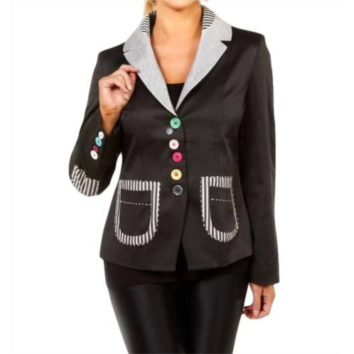 ANGEL mixed media button blazer in black/gray