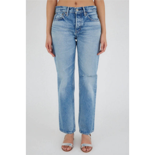 Moussy womens ballard wide straight mid rise jeans in light blue