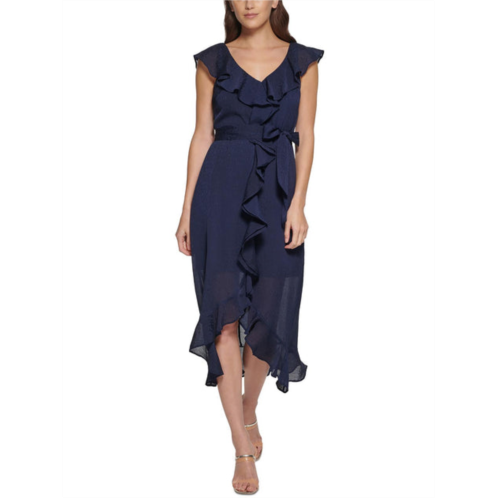 DKNY womens ruffled mid-calf midi dress