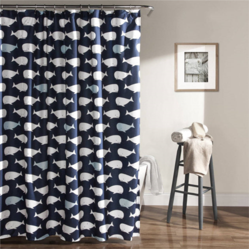 QuikFurn 72-inch navy white nautical whales polyester shower curtain