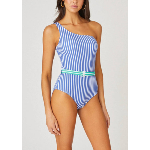 Shoshanna one shoulder one piece swimsuit in sea blue/optic