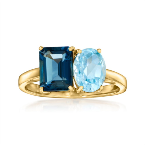 Ross-Simons london blue topaz and sky blue topaz toi et moi ring in 14kt yellow gold