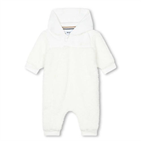 BOSS white teddy fleece hooded pramsuit