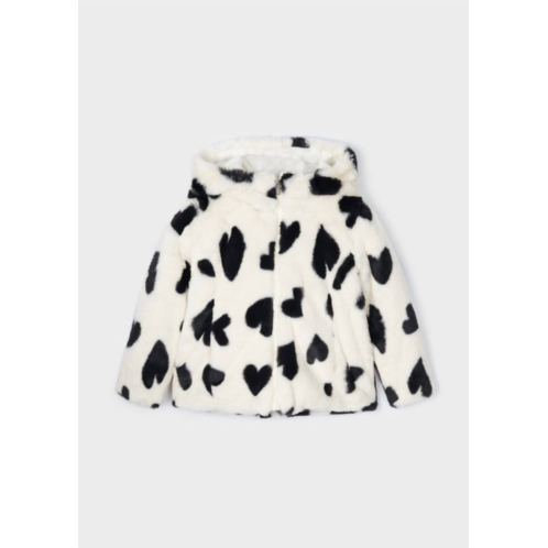 Mayoral girls faux fur hooded coat in black and white