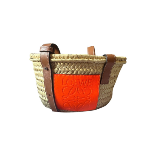 LOEWE small basket bag in beige raffia and orange calfskin leather