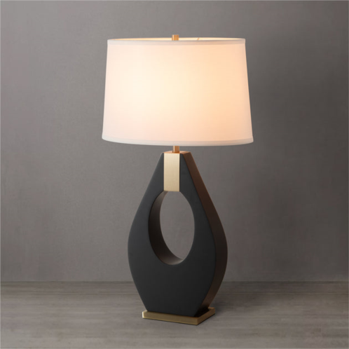 Nova of California pearson table lamp - ebony wood, weathered brass, white cotton-linen shade