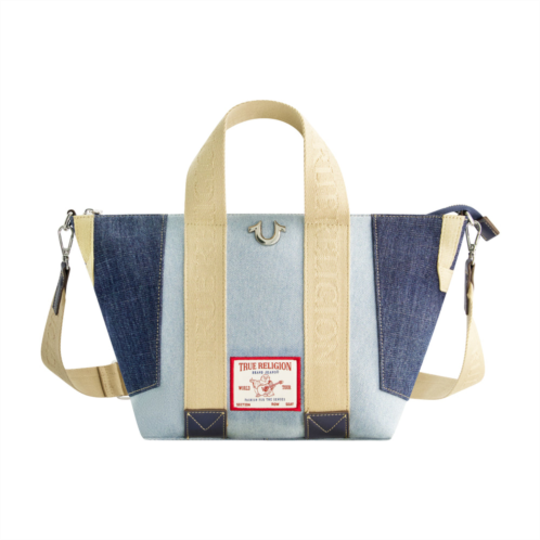 True Religion licensed patchwork denim tote bag with adjustable strap