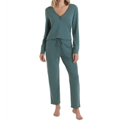 SOFTiES quinn y-neck henley pj set in dusty green