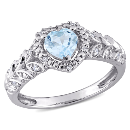 Mimi & Max 3/5ct tgw sky-blue topaz diamond halo heart ring 10k white gold