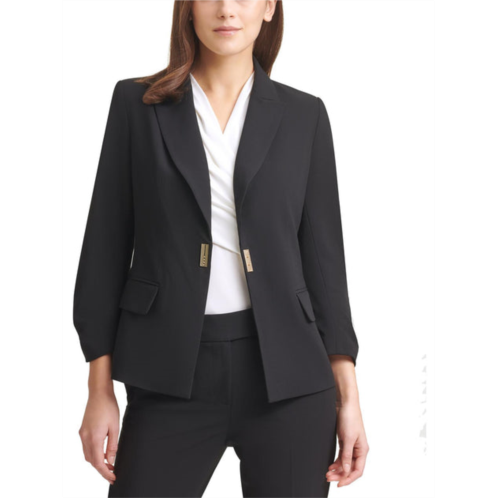 DKNY petites womens woven snap front one-button blazer