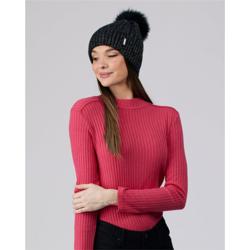 Gorski metallic wool blend hat with fox pompom