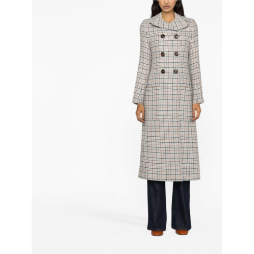 See by Chloe double breasted long wool coat in milk plaid