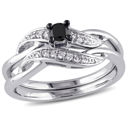 Mimi & Max 1/4ct tw black and white diamond bridal set in sterling silver