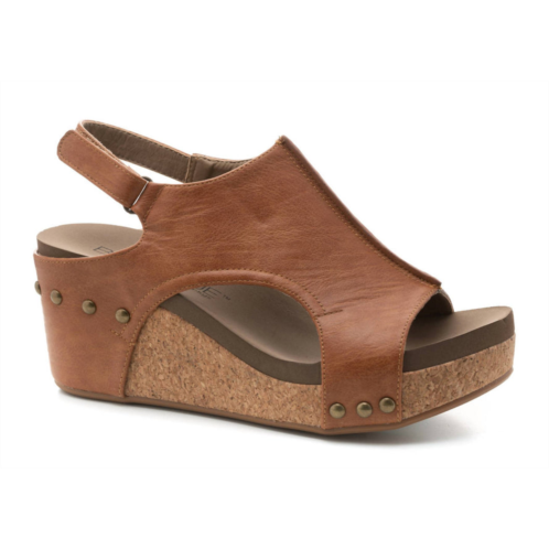 Corkys Footwear womens carley wedge sandal in cognac smooth