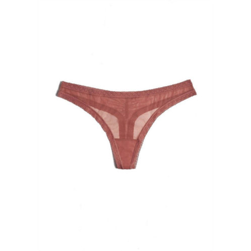 Blush Lingerie mesh lace trim thong panty in nutmeg