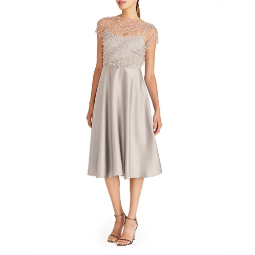 THEIA lori glimmer satin dress in silver