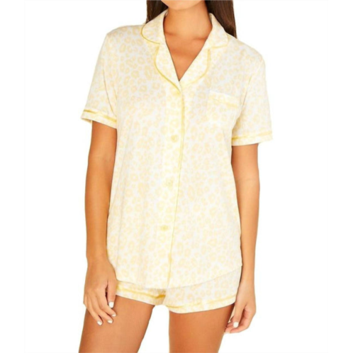 Cosabella bella printed short sleeve top & boxer pajama set in animal limone/limone