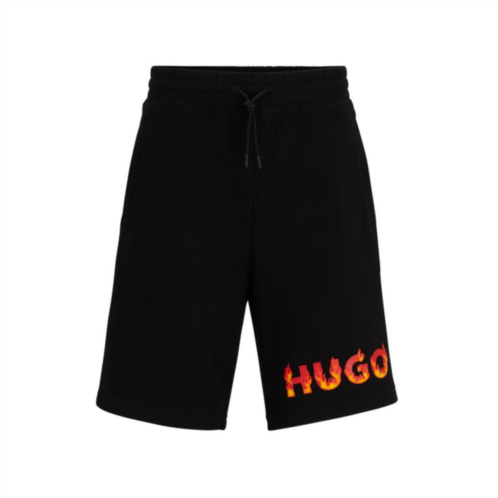 HUGO cotton-terry shorts with puffed flame logo