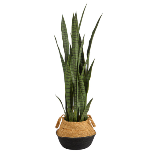 HomPlanti sansevieria artificial plant in boho chic handmade cotton & jute woven planter