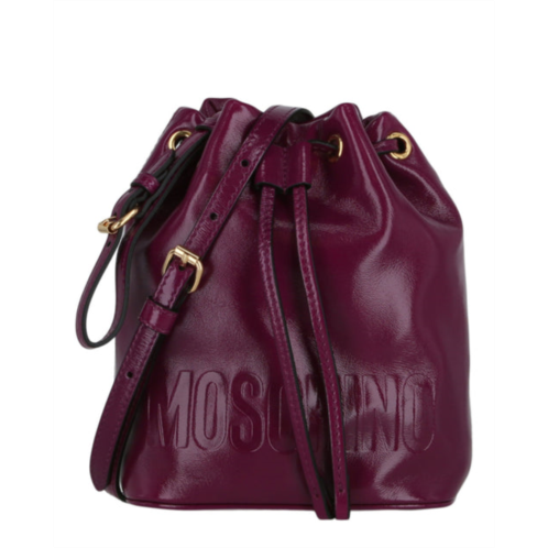 Moschino logo embossed coated leather bucket bag