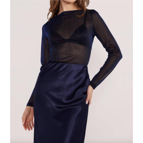MINKPINK dahlia sparkle long sleeve top in midnight