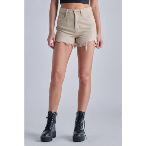 HIDDEN finn step hem high rise frayed short in khaki